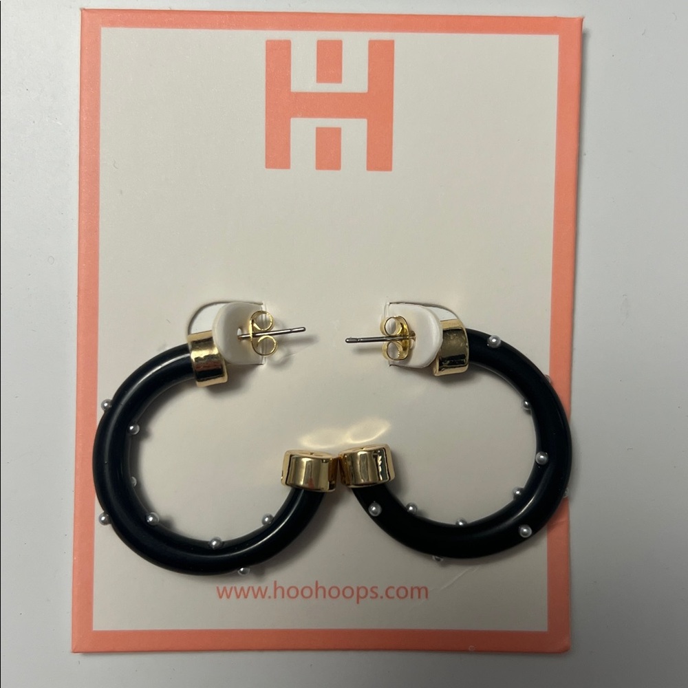 Black & Pearl Hoop Earrings - NWT